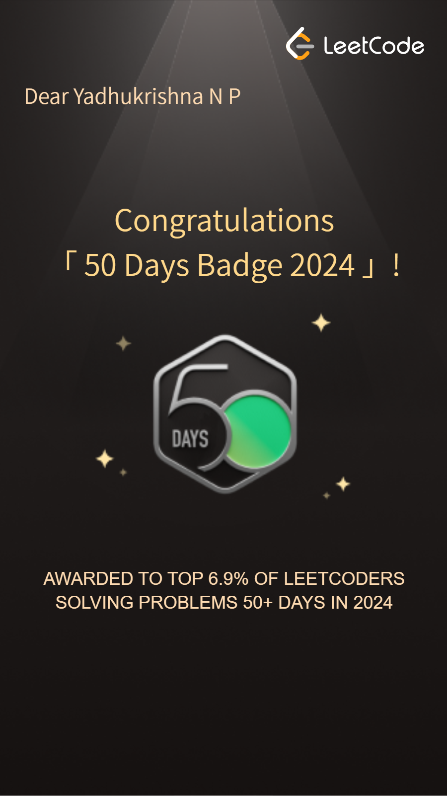 LeetCode 50 Day Badge